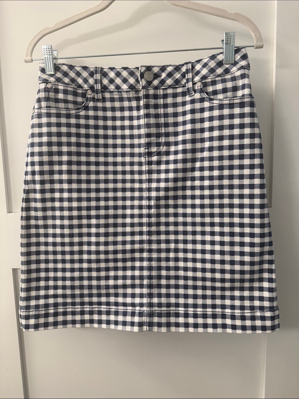 Talbots Navy & White Gingham Denim Mini Skirt